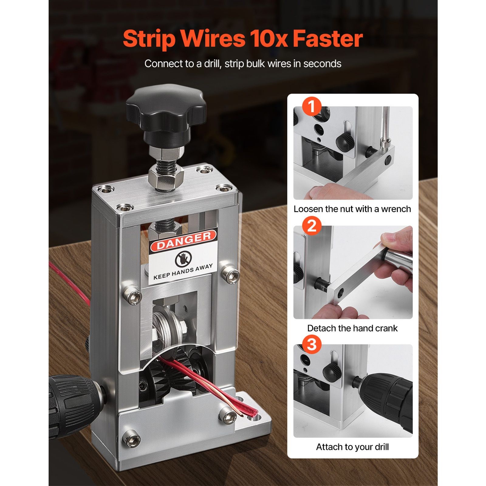 Manual Wire Stripping Machine, 0.06-1 in, Copper Stripper with Hand Crank