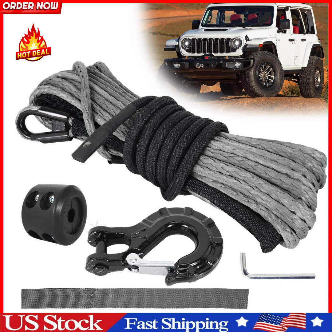 Synthetic Winch Rope Kit 3/16 Inch x 50 Feet 6000 lbs Winch Cable Line