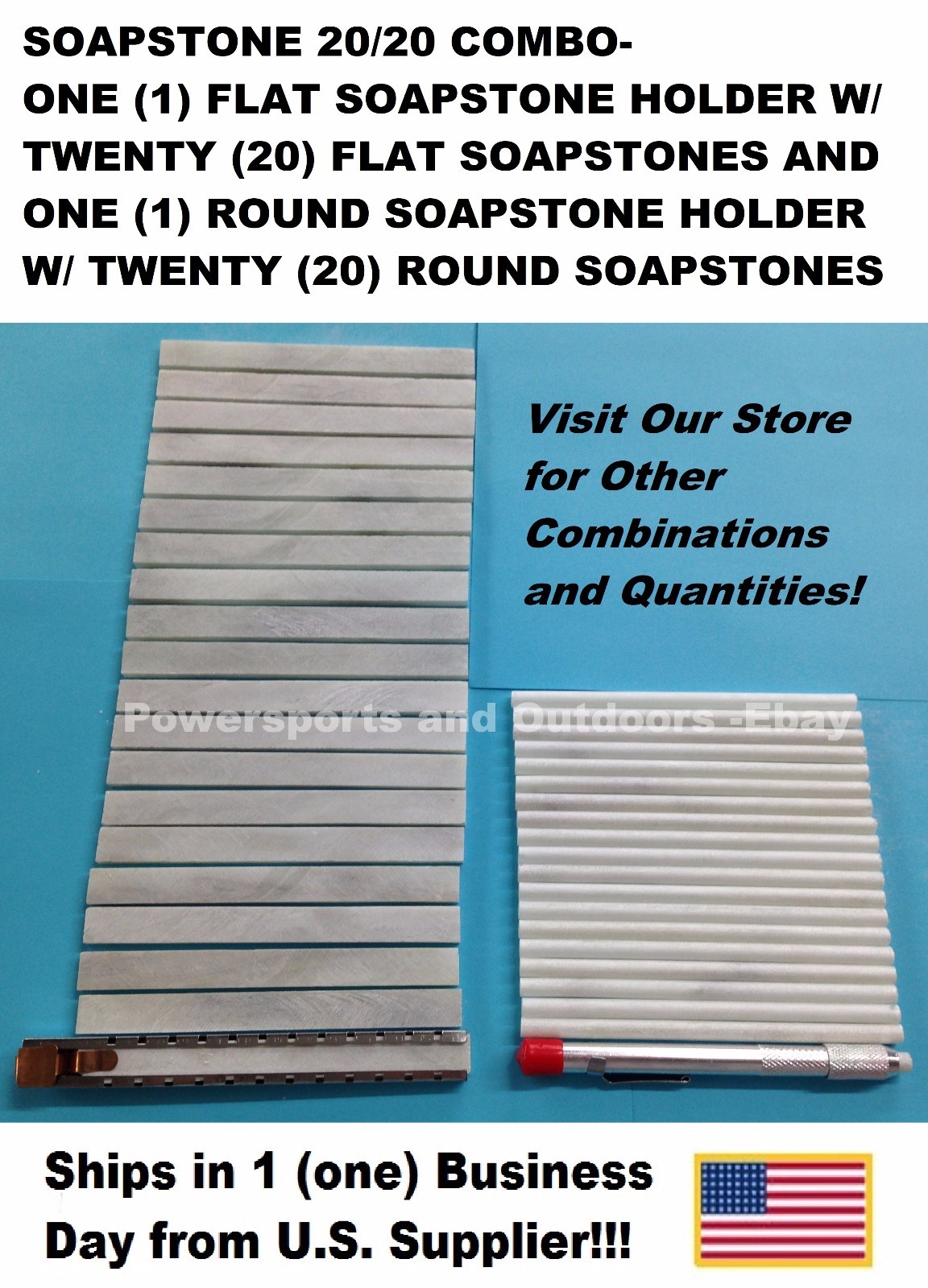 ROUND and FLAT SOAPSTONE HOLDERS WITH 20 STONES OF EACH-COMBO (US SUPPLIER)