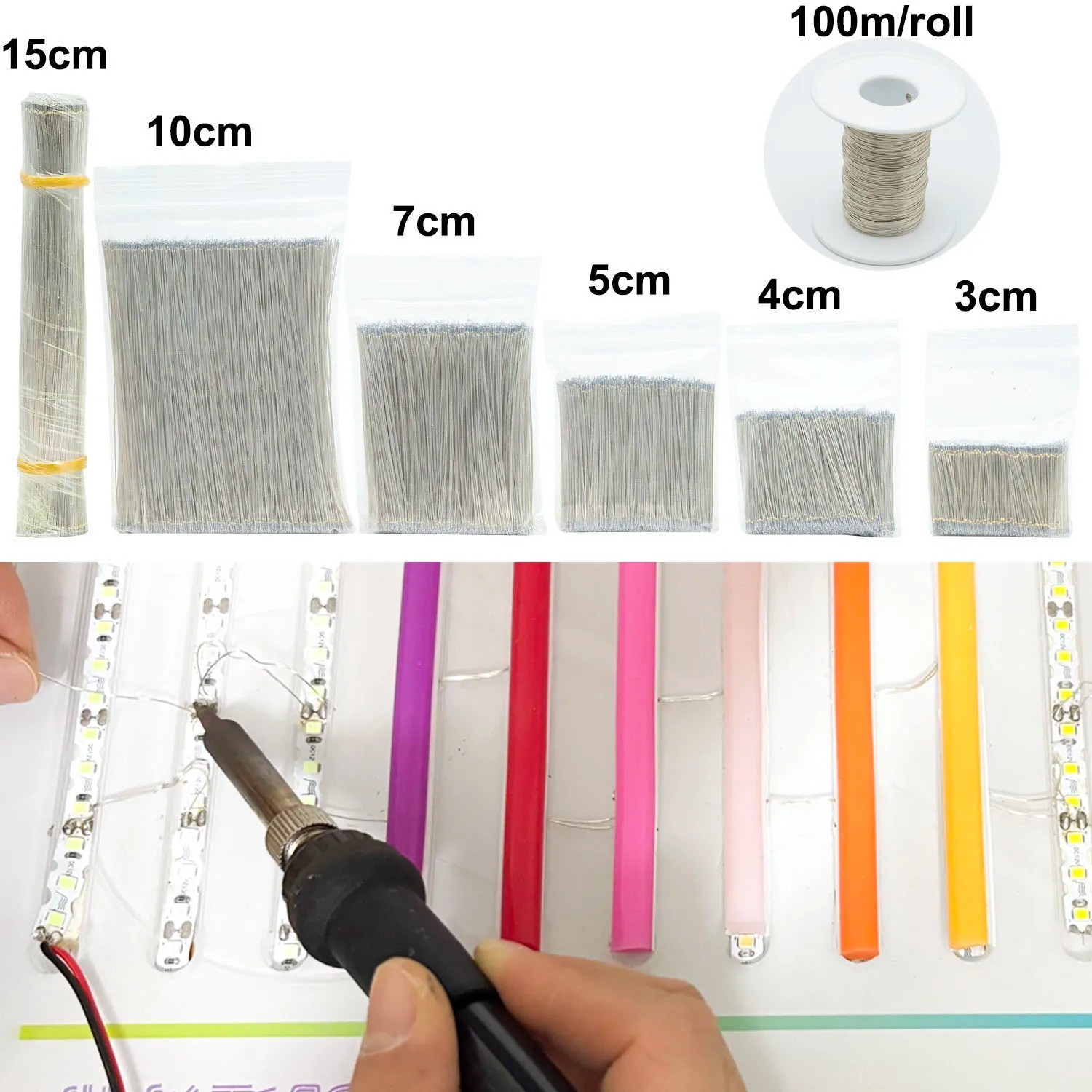 200pc LED Neon Light Welding Wire Connector 12V 24V Silver Enameled