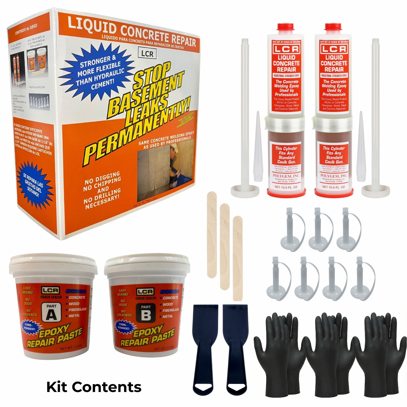 Polygem LCR Epoxy Concrete Crack Repair Kit – Bonds & Prevents Leaks – Open Box