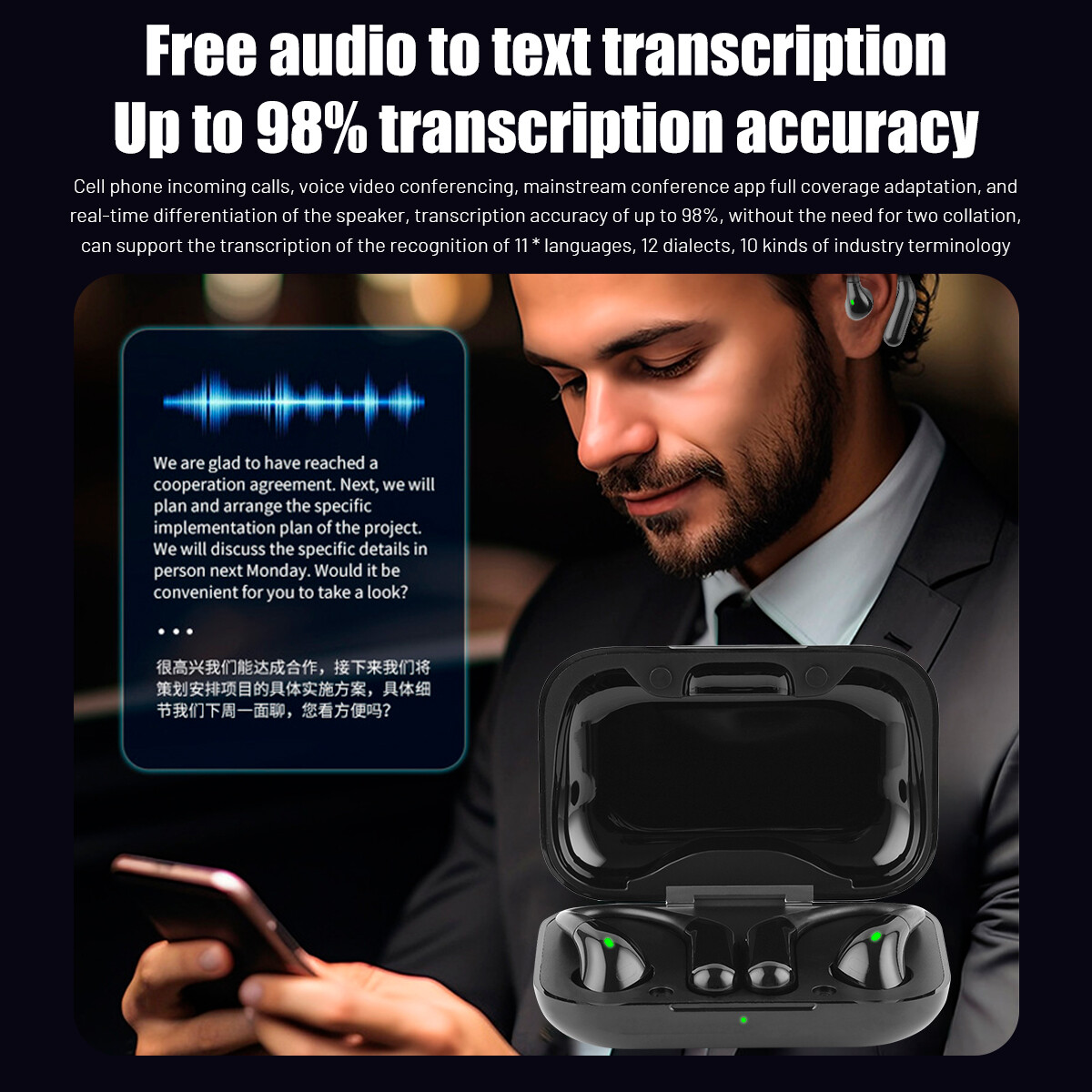 NEW Wireless Bluetooth 144+ Language AI Translator Earbuds Headphones For iPhone
