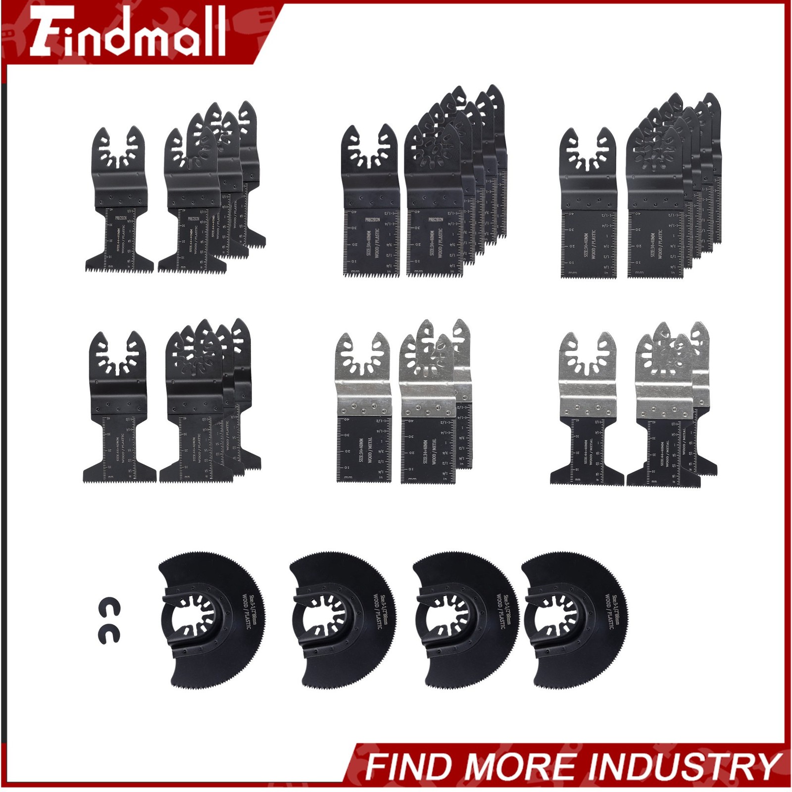 Findmall 32 Pcs Universal Oscillating Saw Blades Kit Bi-Metal Multi Tool Blades