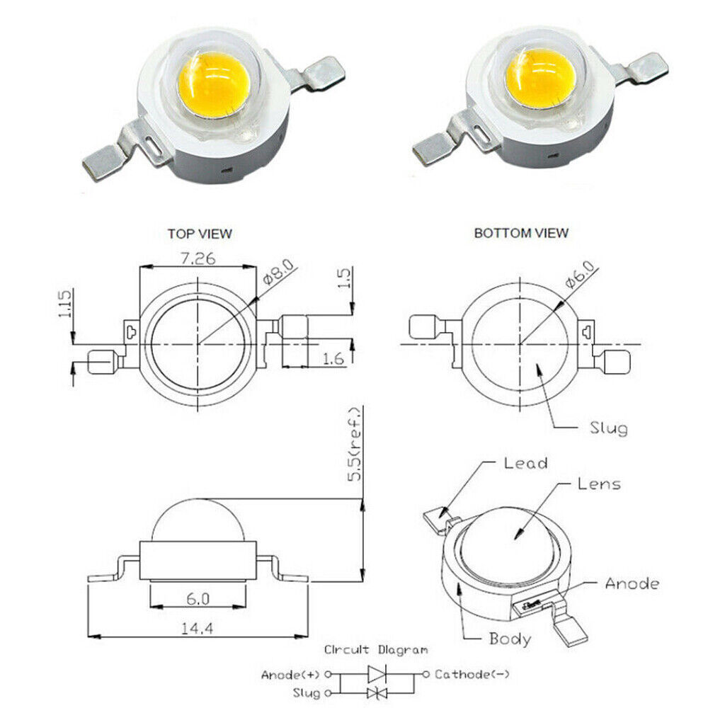 3W High Power SMD LED Chip Lights Beads White Red Blue Yellow With PCB/only led