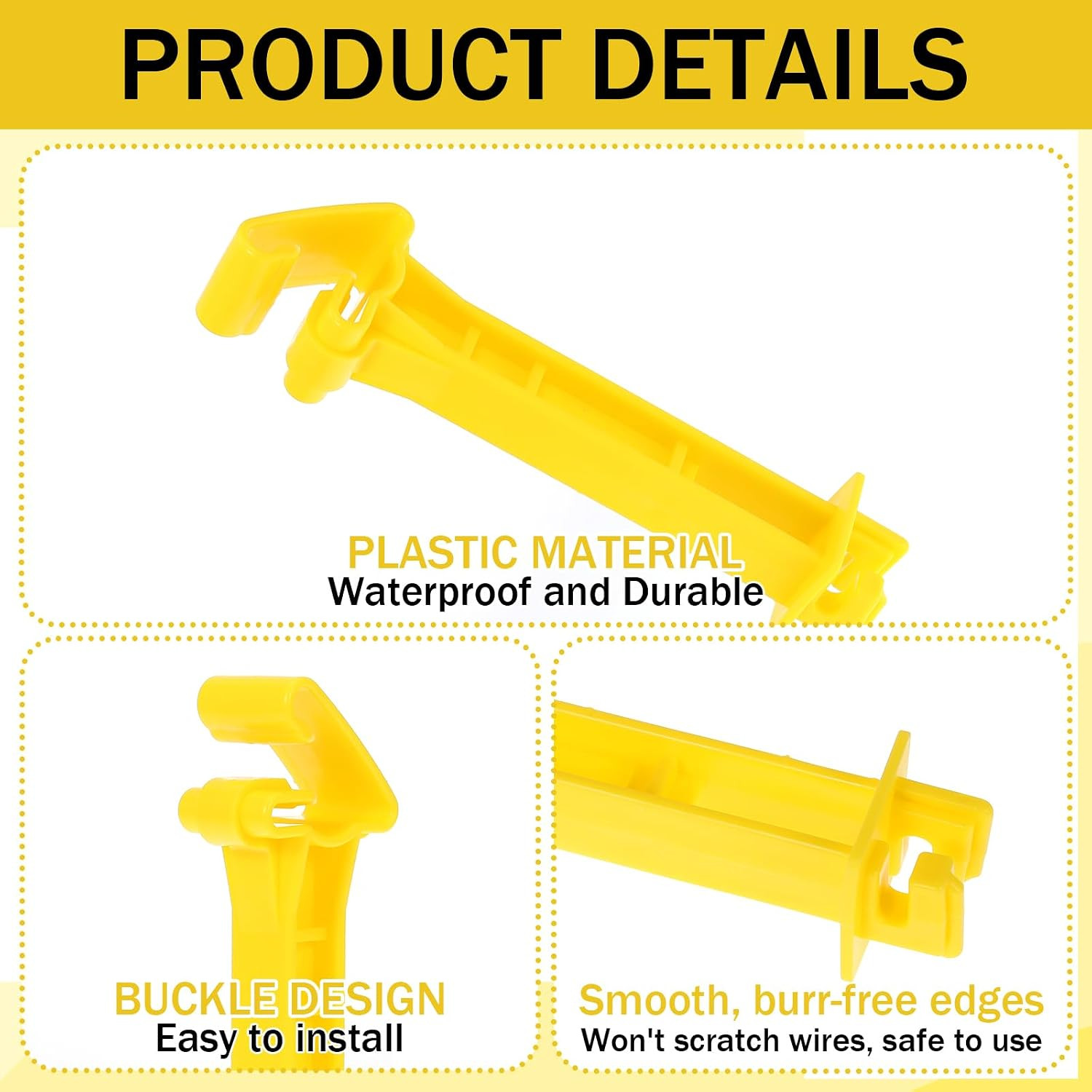 100 Pack T Post Insulators – 5 Inch Yellow Plastic Electric Fence Insulators, Sn