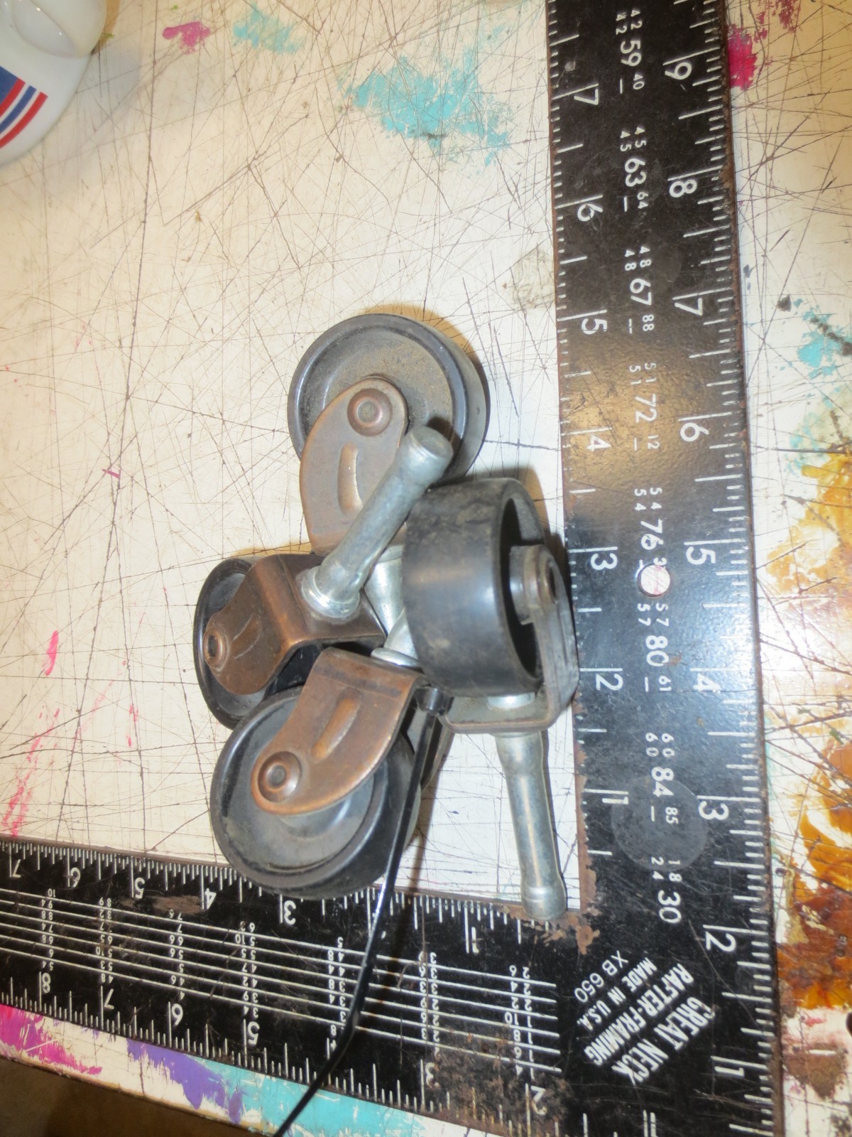 Vintage Set of 4 Black plastic / nylon Casters – Copper tone metal