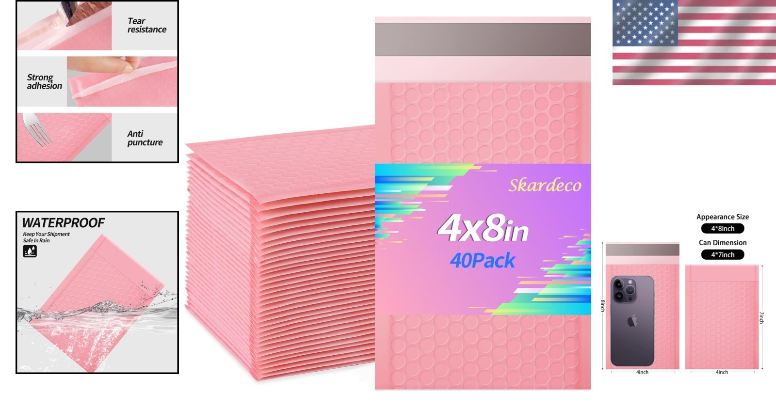 Everyday Use Pink Bubble Mailers 4×8 – 40 Pack Tear-Resistant Shipping Envelopes