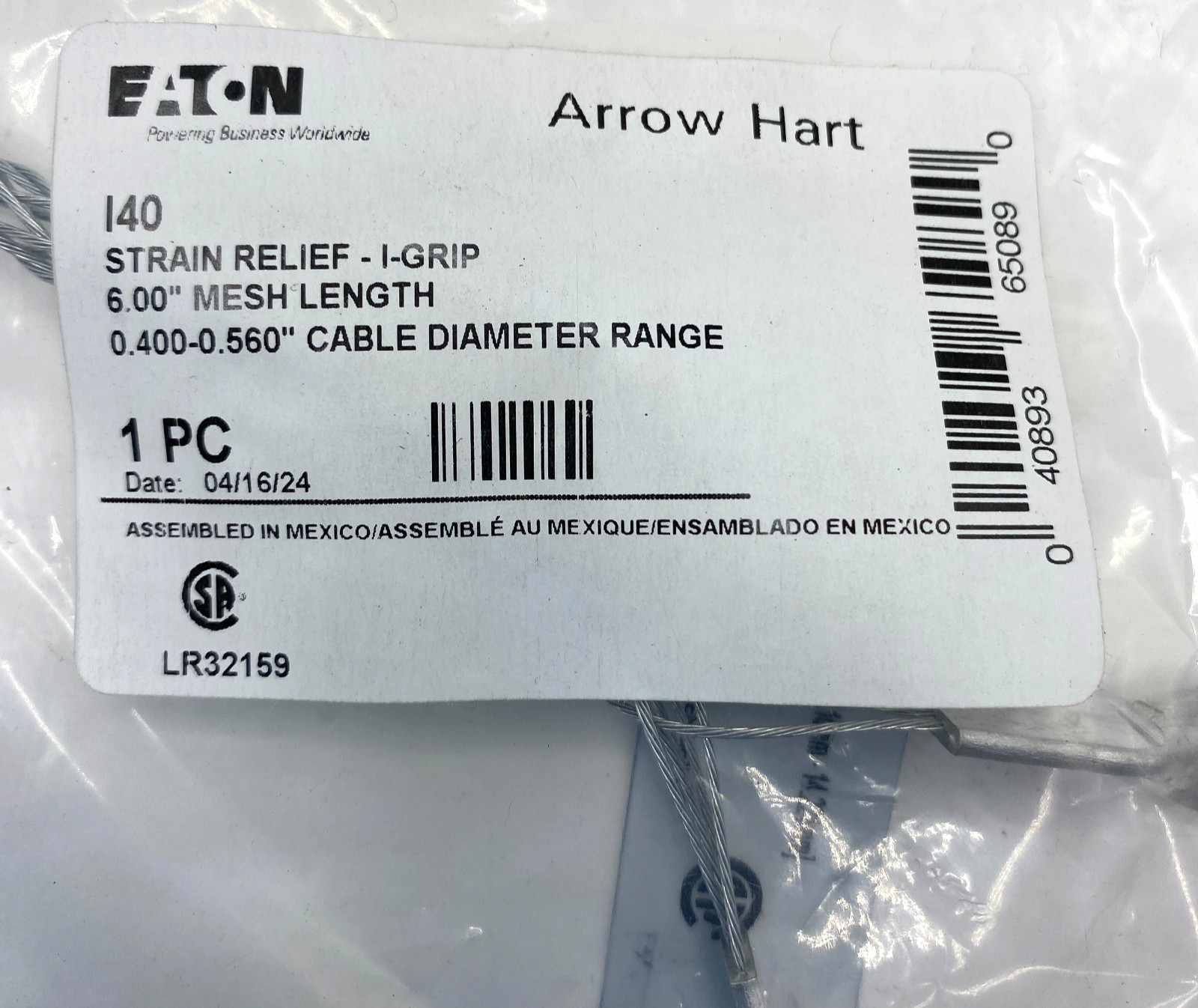 Eaton Arrow Hart I40 Strain Relief I-Grip 0.400″ – 0.560″ Cable Range ✅