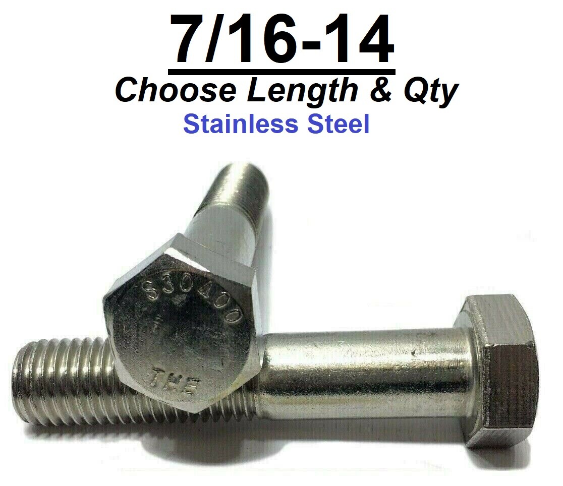 7/16″-14 Stainless Steel Hex Cap Screw Bolt (All Sizes & Qty’s) 18-8 / 304 Grade