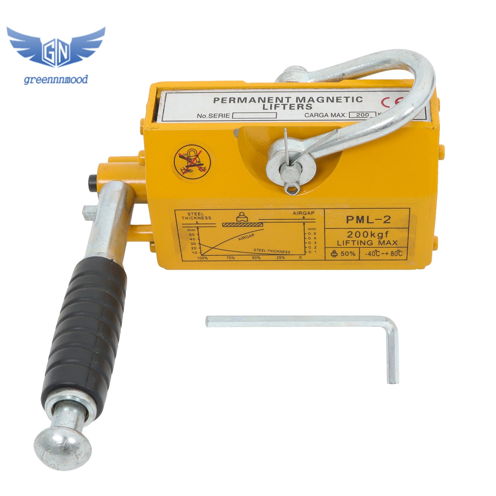 Magnetic Lifter Lifting Magnet Hoist 440lbs / 200 kg 2.5 Safety Factor Yellow
