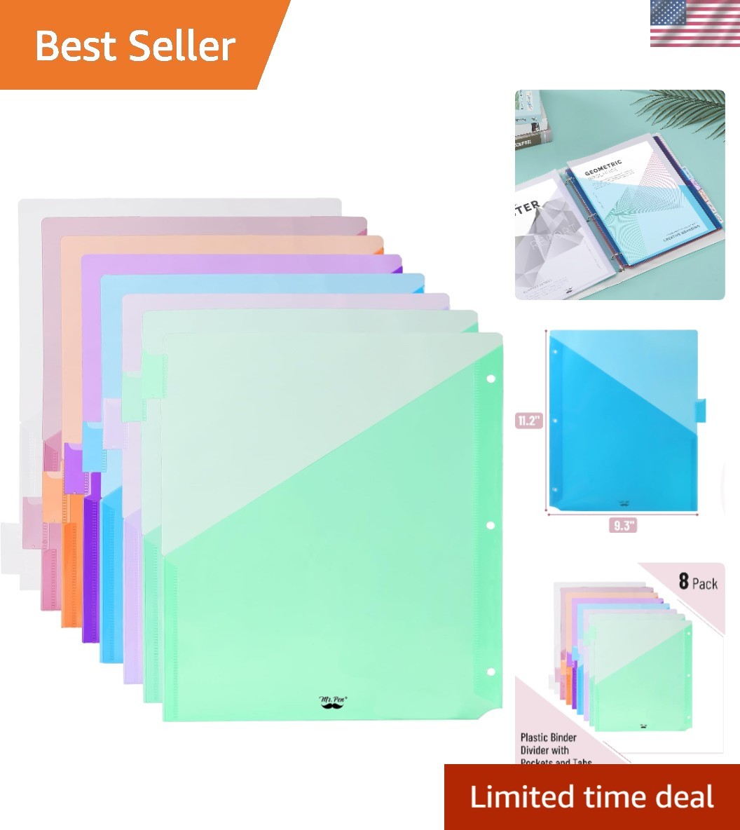 8 Colorful Pocket Dividers for Binders – Durable, Tear-Resistant & Customizable