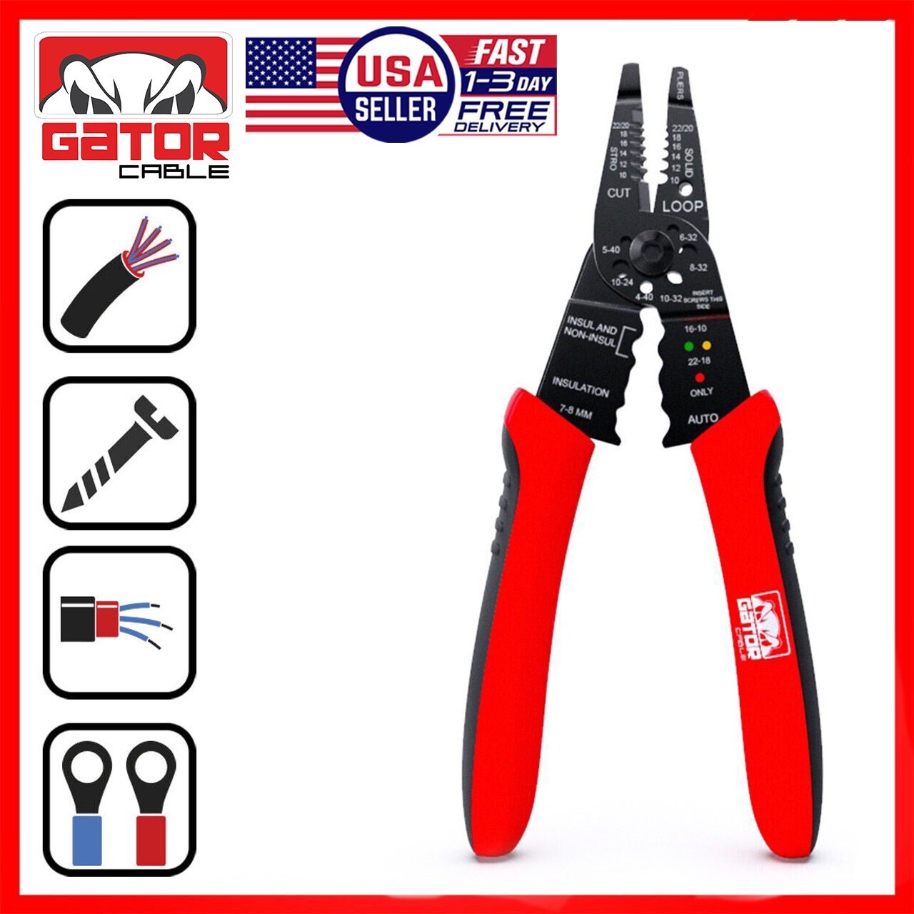 Wire Cable Screws Stripper Cutter Crimper Shearer Snipper Pliers Grip Multi-Tool