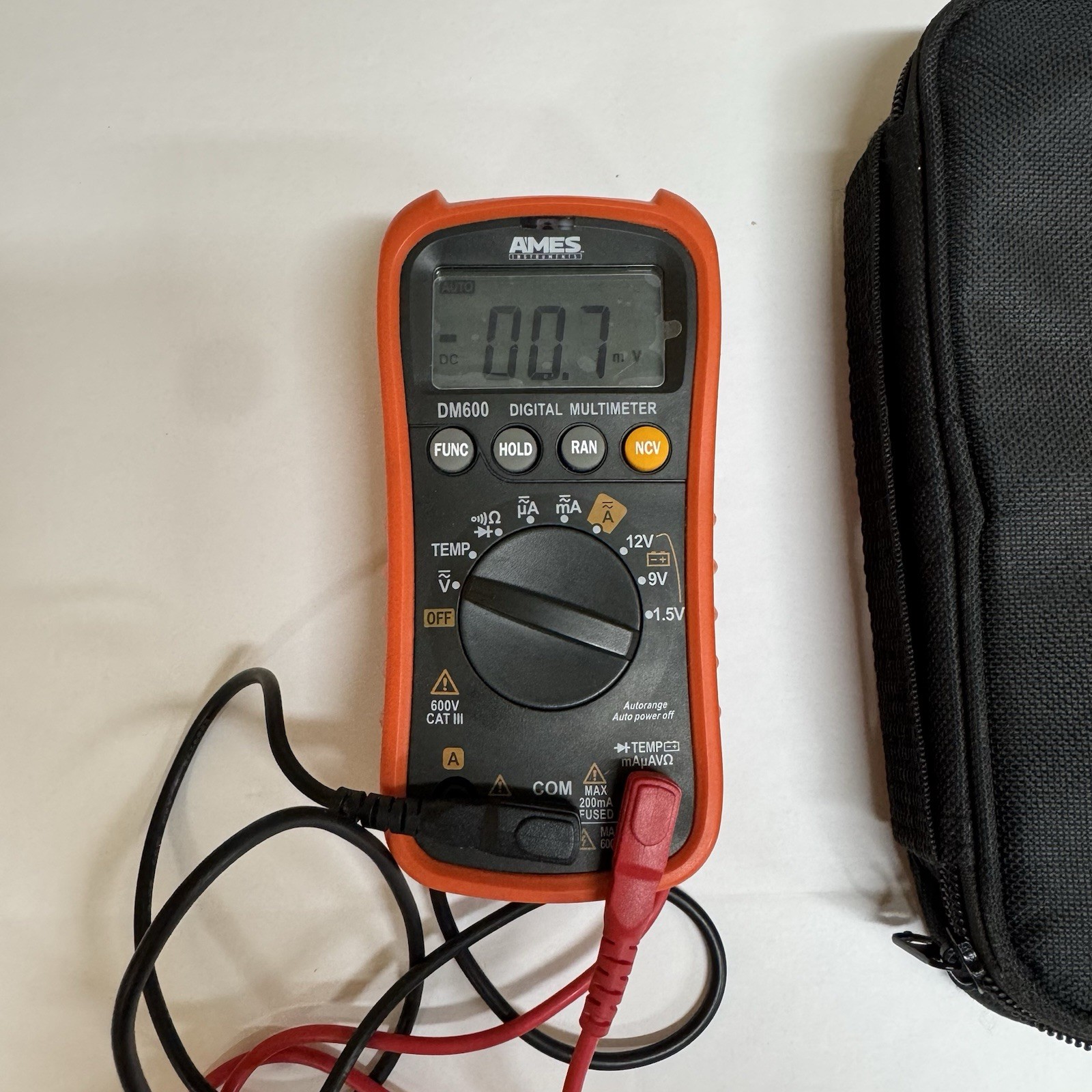 AMES Instruments DM600 Digital Multimeter CAT III with Case & Test Leads – 64014
