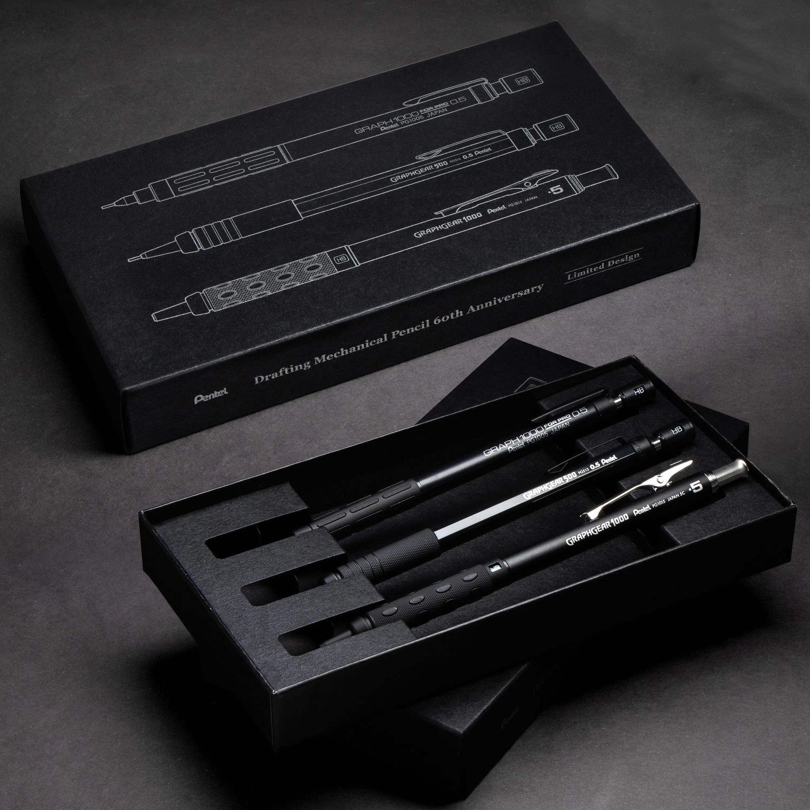 Pentel GraphGear/Graph Black Edition, Mechanical Drafting Pencils, Pentel 60th A