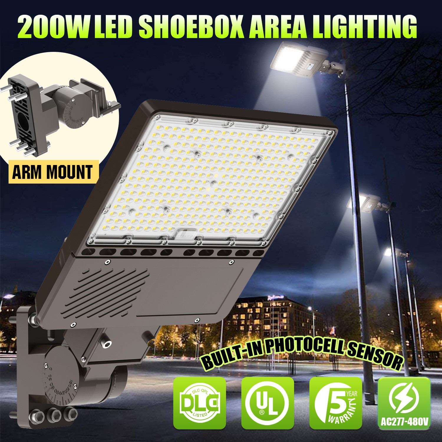 480V 200W LED Parking Lot Light Outdoor Wall Mounted Shoe Box Yard Street Light