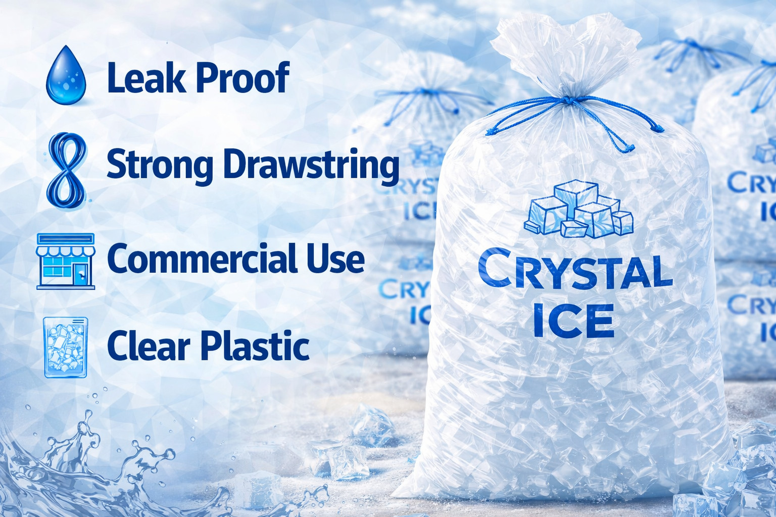10 LB Ice Bags Drawstring Heavy Duty Clear Plastic Bulk 50 100 300 500PACK