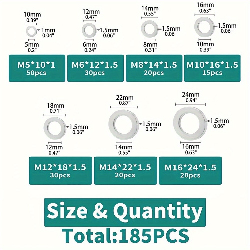 280Pcs Aluminum Flat Washer Kit – Multiple Sizes for Mechanical & DIY Repairs
