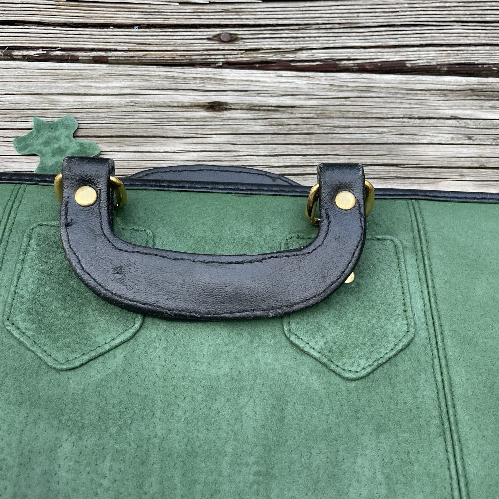 VTG Leather Art Portfolio Binder Green Suede Zipper Handle Spiral Binder NEW