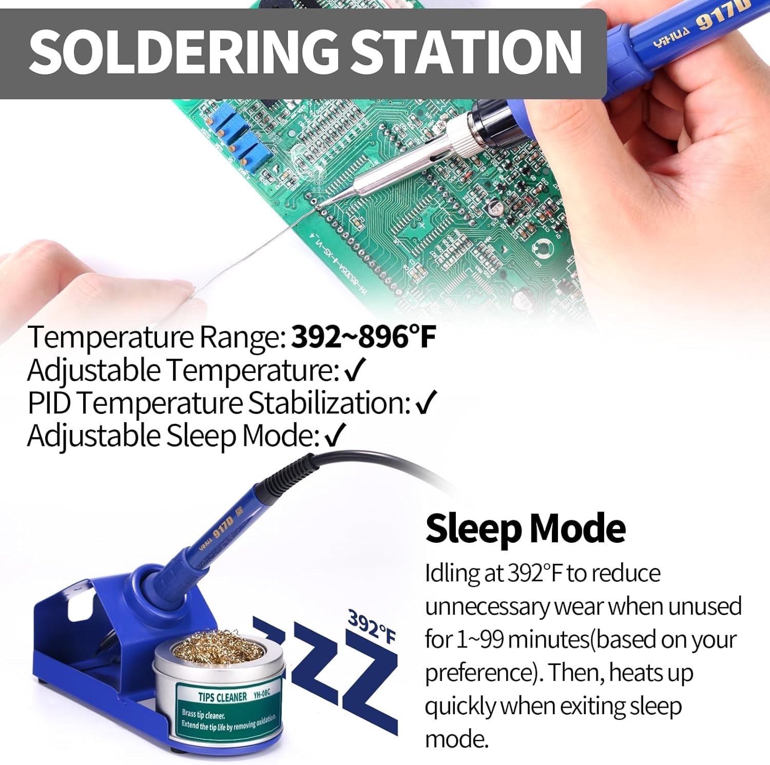 Versatile 3-in-1 Soldering, Rework, and Power Supply Station with PID Control
