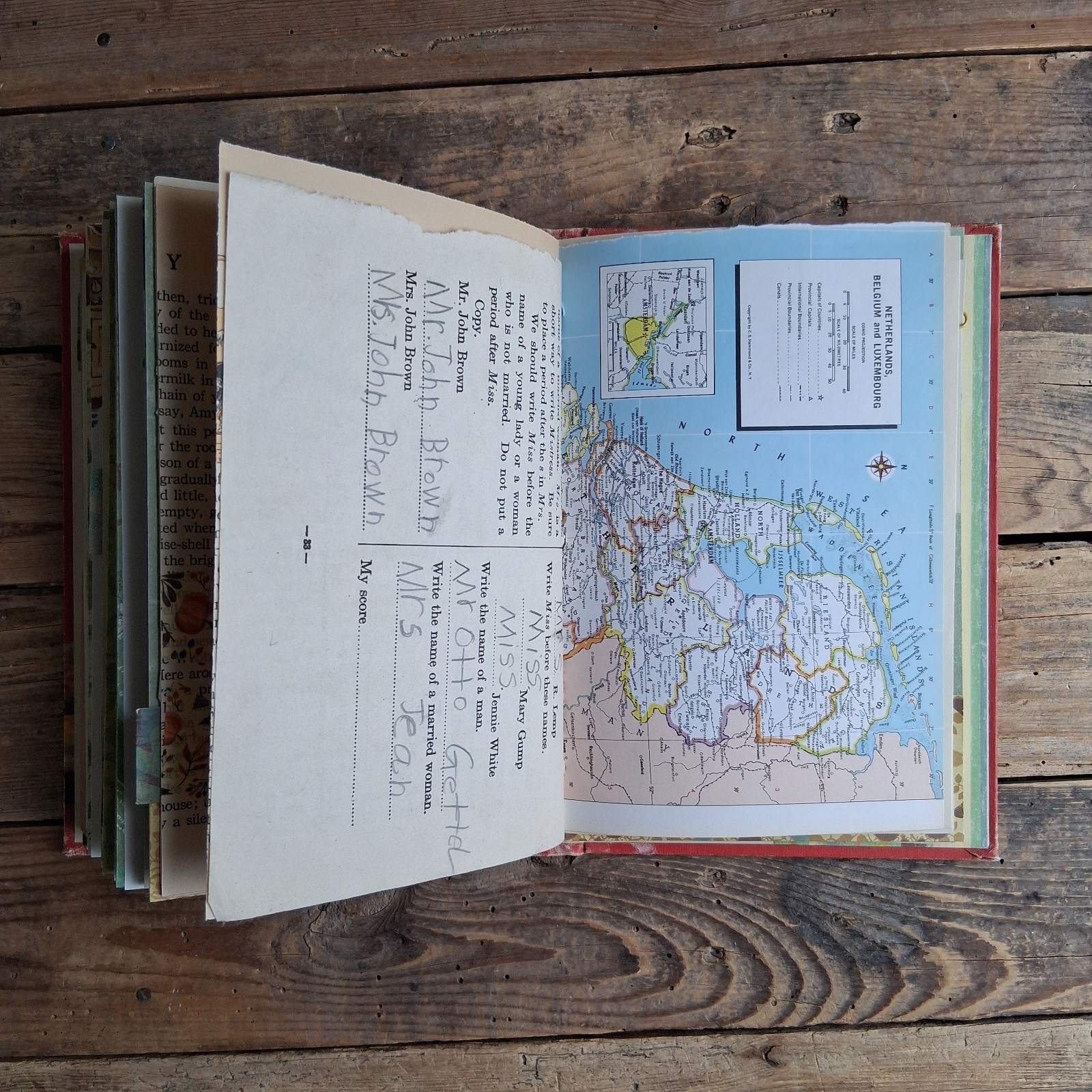 Handmade Junk Journal Vintage Textbook Cover Roads To Everywhere Blank Diary