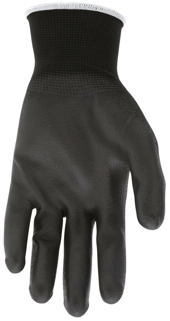 MCR Safety Work Gloves 13 Gauge Black Nylon Shell, Black Polyurethane Palm Dip