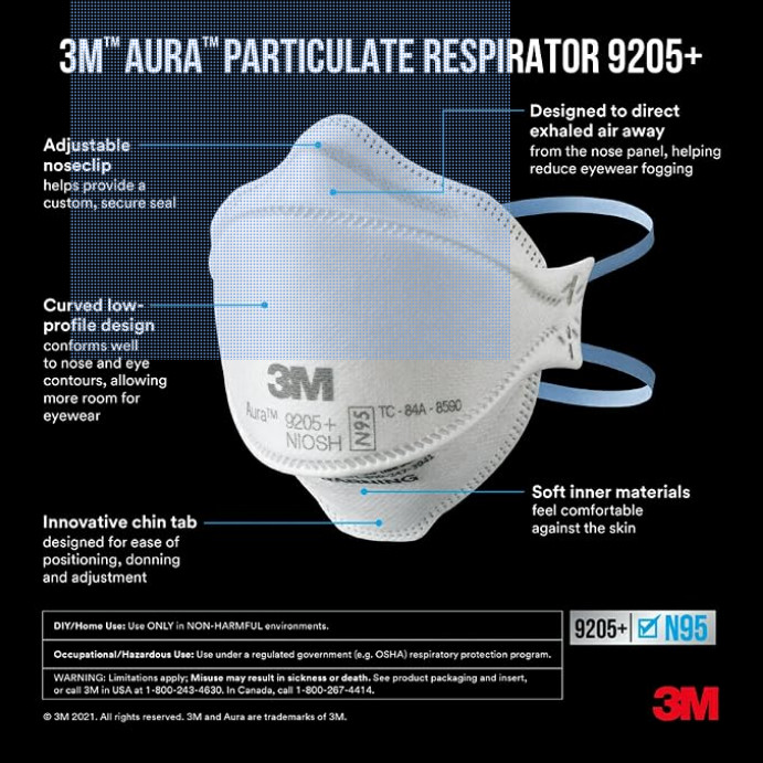 3M Aura 9205+ N95 Respirator Mask 30 Pack NIOSH Approved