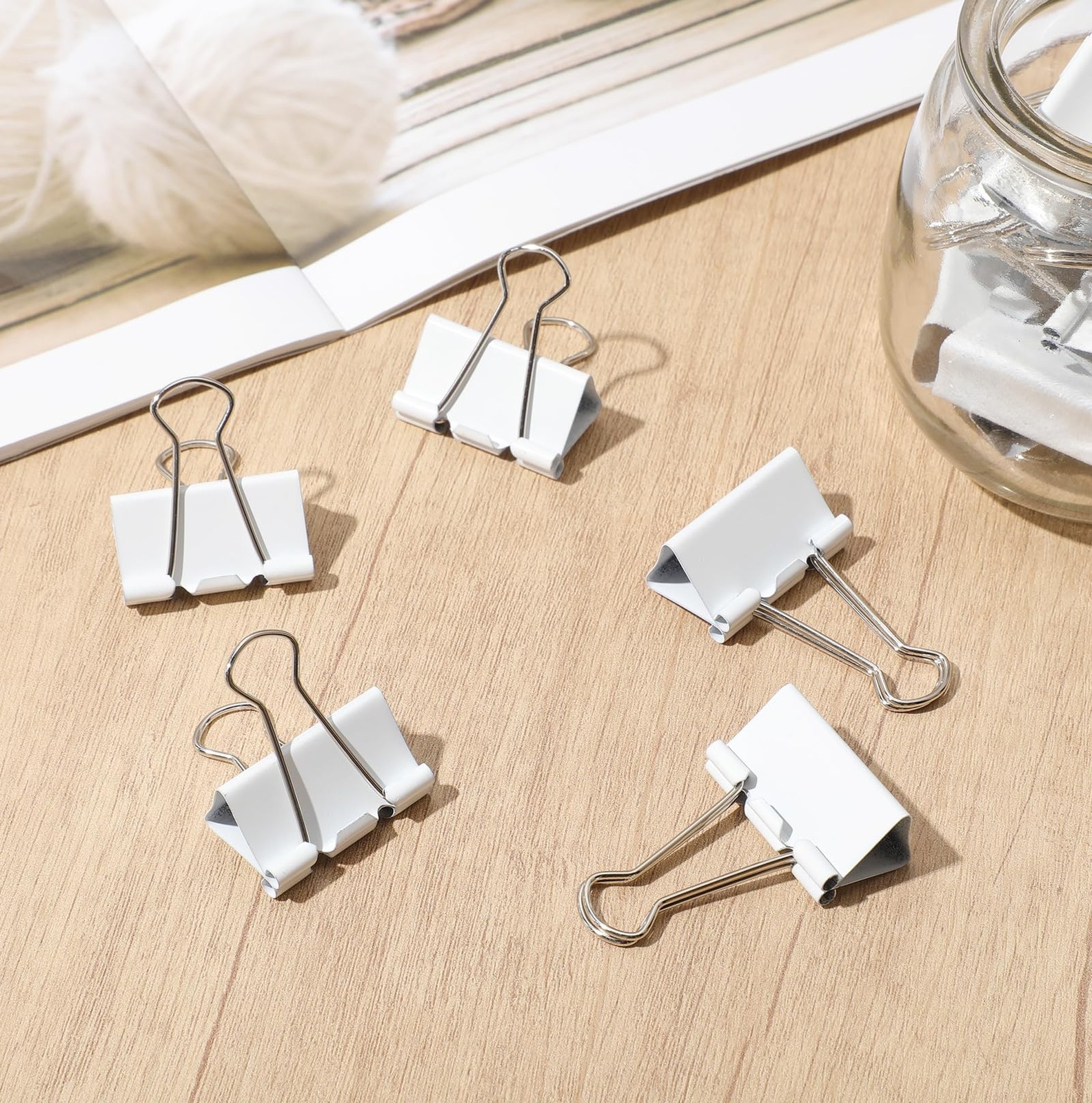 200 Pcs 1.25in/32mm White Metal Binder Clips Bulk Medium Reusable Fold Back B…