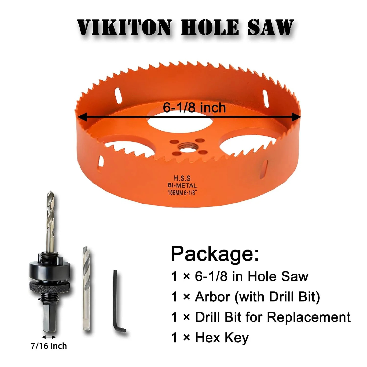 6-1/8 Inch Hole Saw with Arbor for Metal Wood Plastic, 6.1 in Bi-Metal Hole Cutt