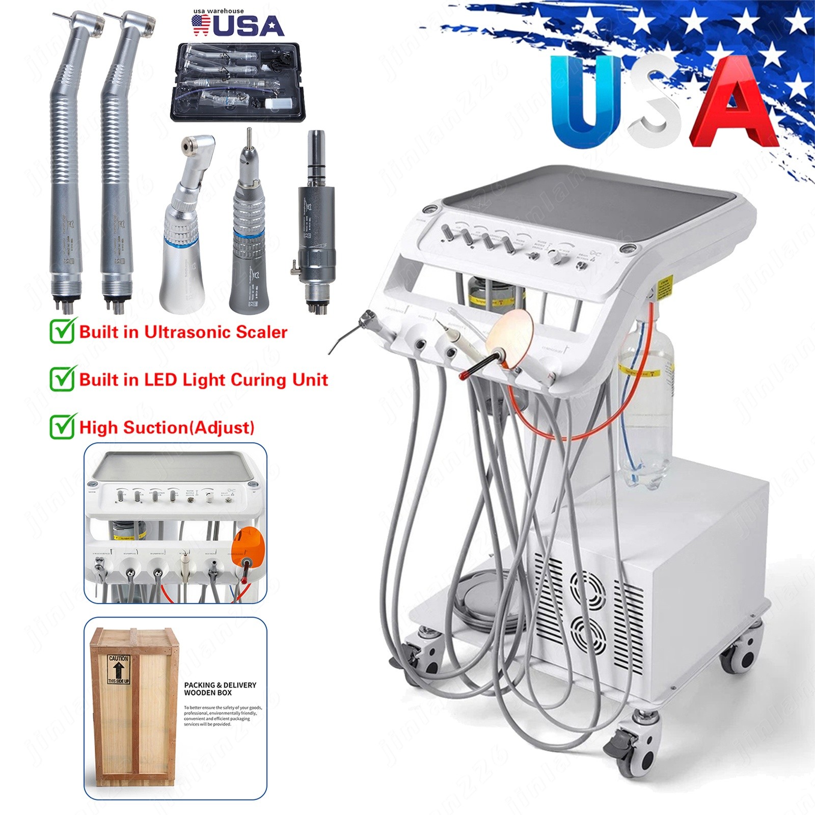 Portable Dental Delivery Unit With Curing Light Scaler+Air Compressor+ Handpiece