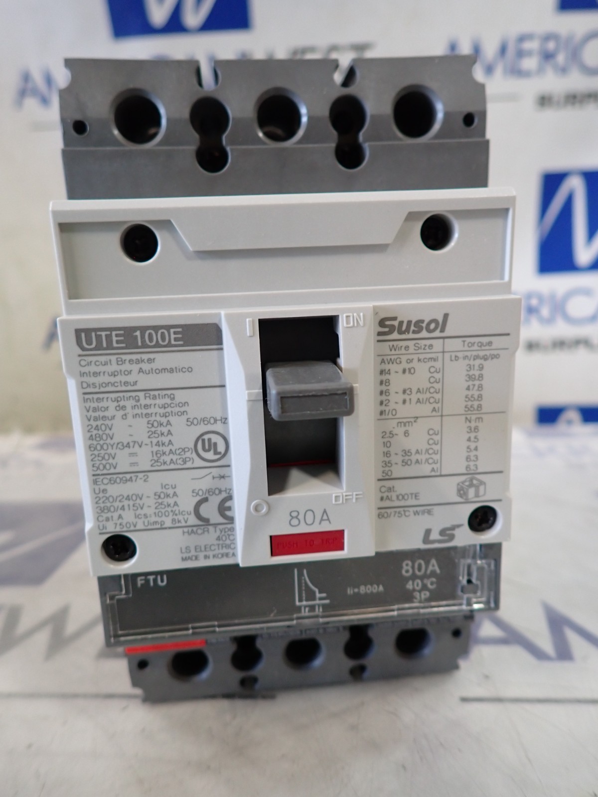 NEW LS ELECTRIC UTE100E FTU LL 80 amp 3 pole Breaker 02050009UL 25kA@480v
