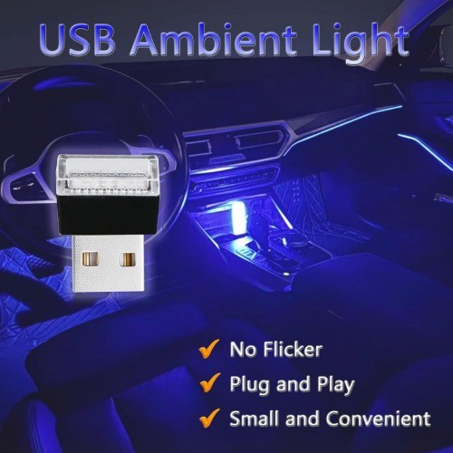 2-Pack USB LED Car Interior Ambient Lighting Kit, Blue Atmosphere Color: Blue