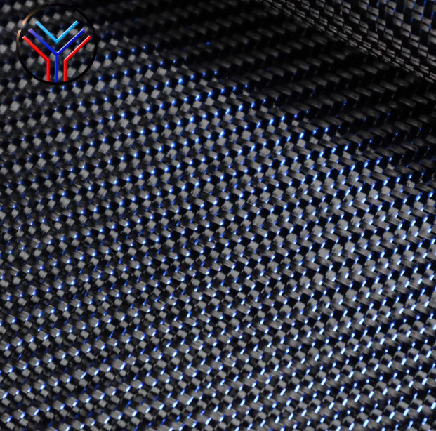 3K Carbon Fiber Blue Metallic Reflection Mixed Twill Fabric Cloth 100cm * 100cm
