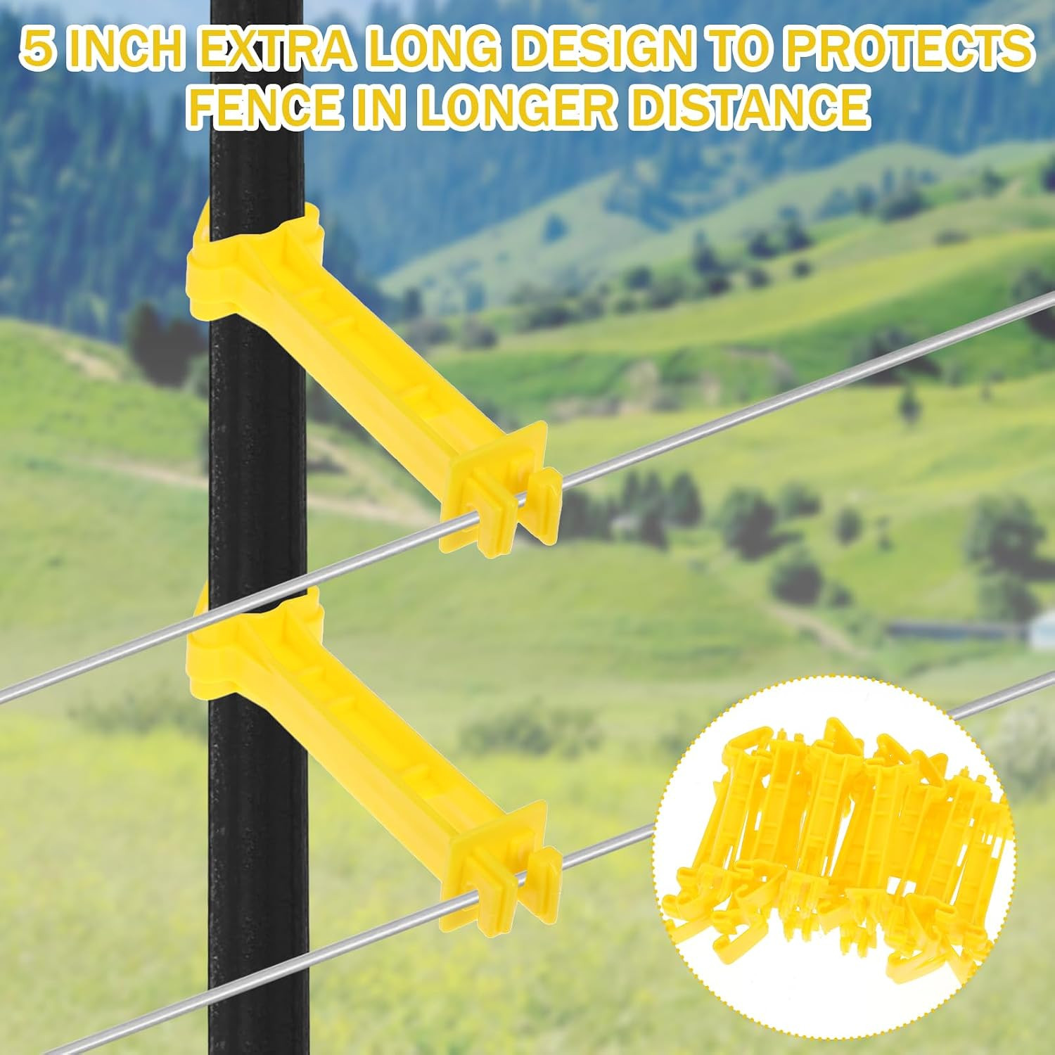 100 Pack T Post Insulators – 5 Inch Yellow Plastic Electric Fence Insulators, Sn