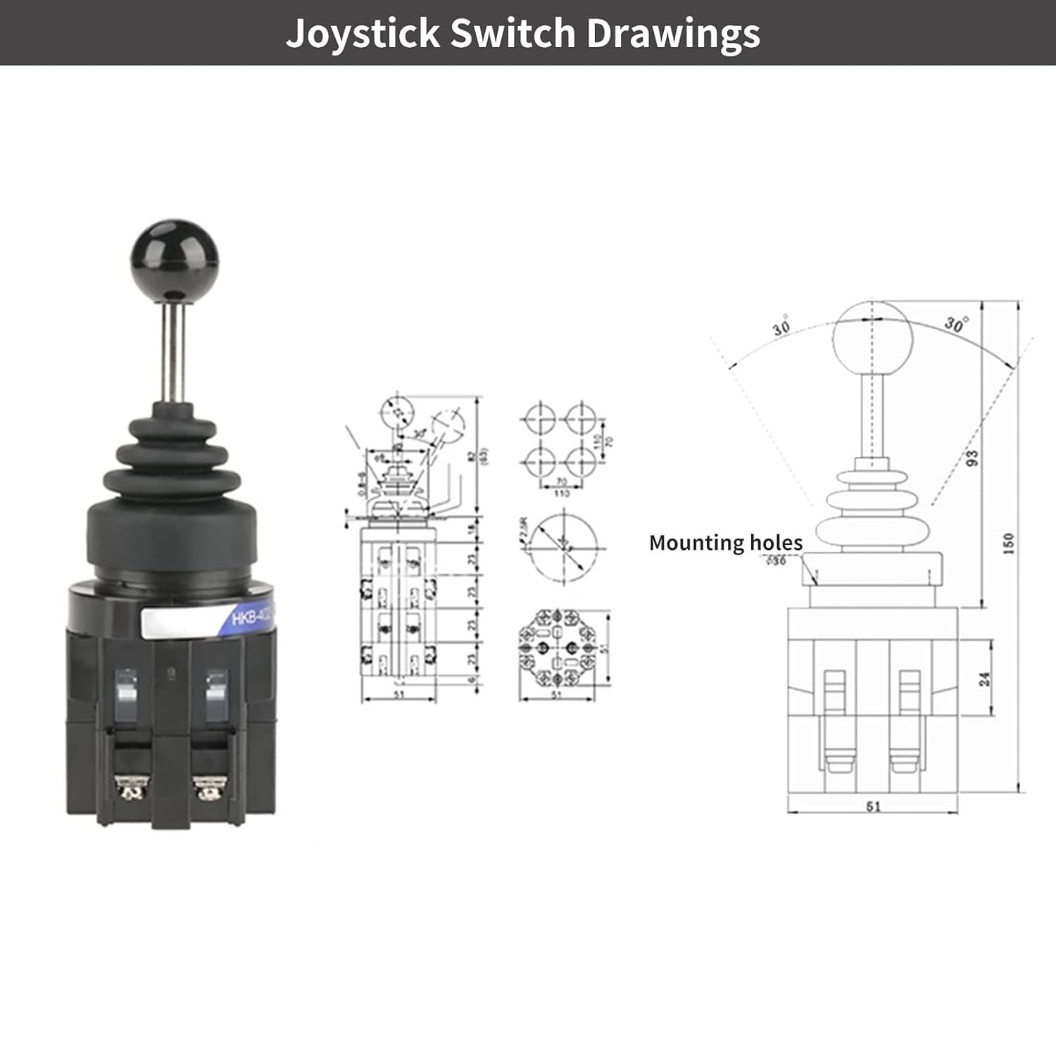 4NO 4 Position Joystick Switch 4 Way Momentary Return 30mm Monolever Joystick…