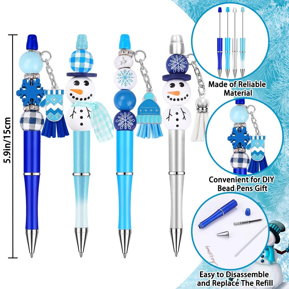 Vellibring 12 Set Christmas Beadable Pens Plastic Bead Winter Black