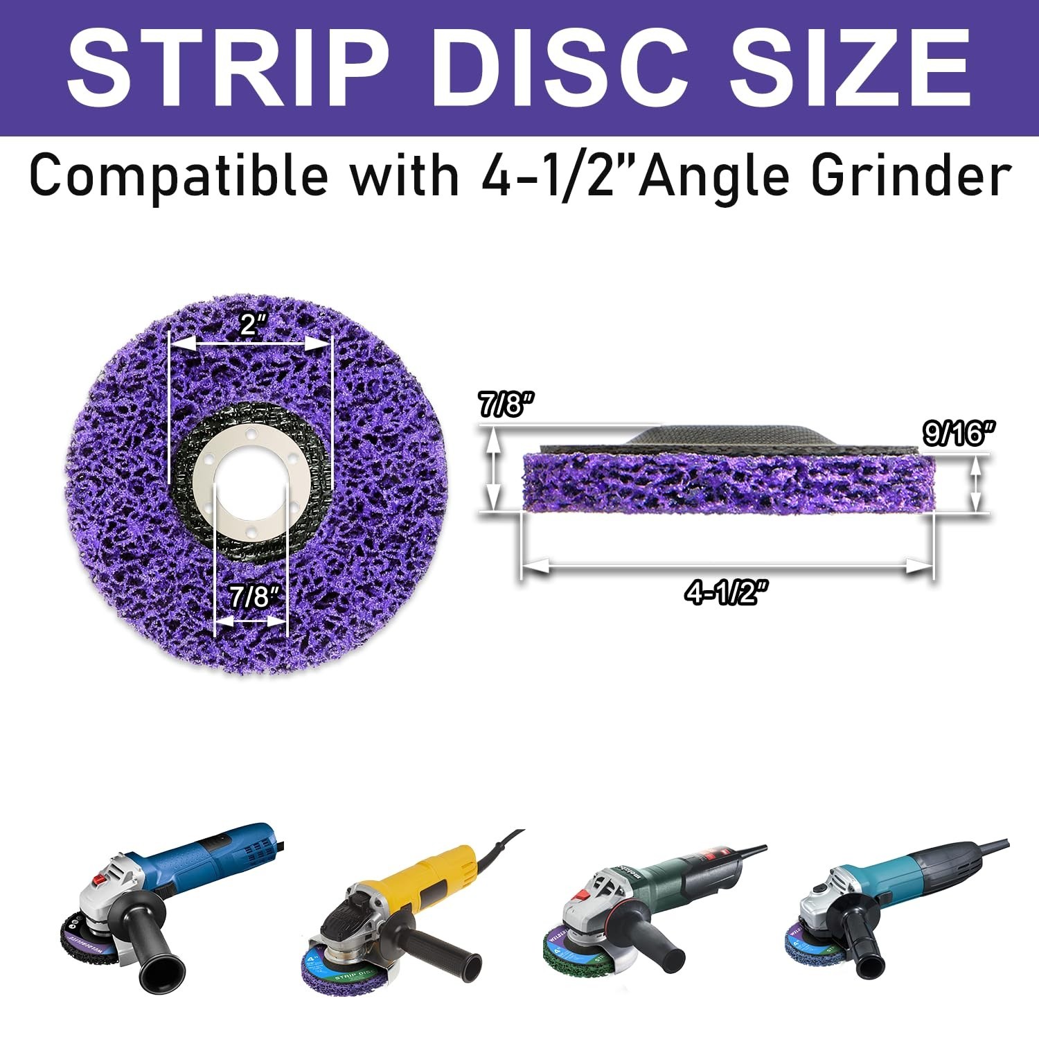 Paquete de 12 discos decapantes de 11,4 cm (4-1/2″) de color morado para amolado