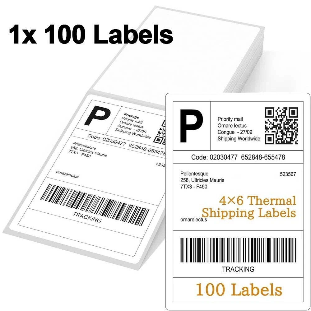 100/500/1000 4×6 Fanfold Direct Thermal Shipping Labels for Zebra Rollo US