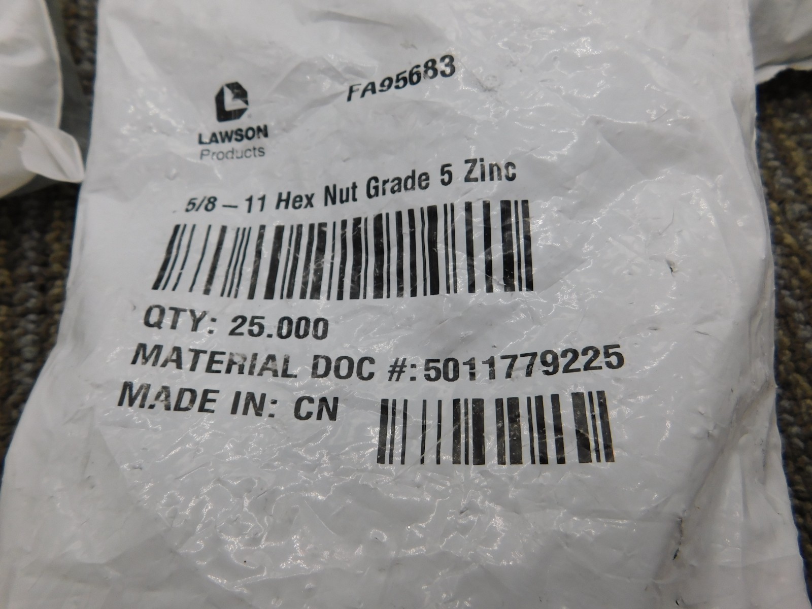 7 x BAG OF 25 | FA95683 Hex Nut Grade 5 Zinc Finish Steel 5/8-11 B06XC6F87P
