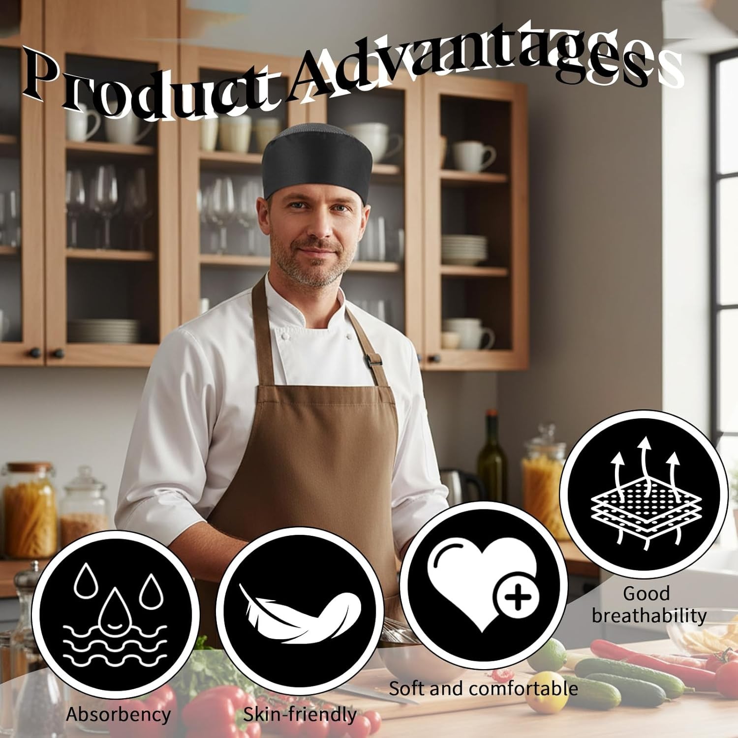 10 Pcs Unisex Chef Hats for Men Women Adult, Chef Skull Cap, Adjustable & Breath