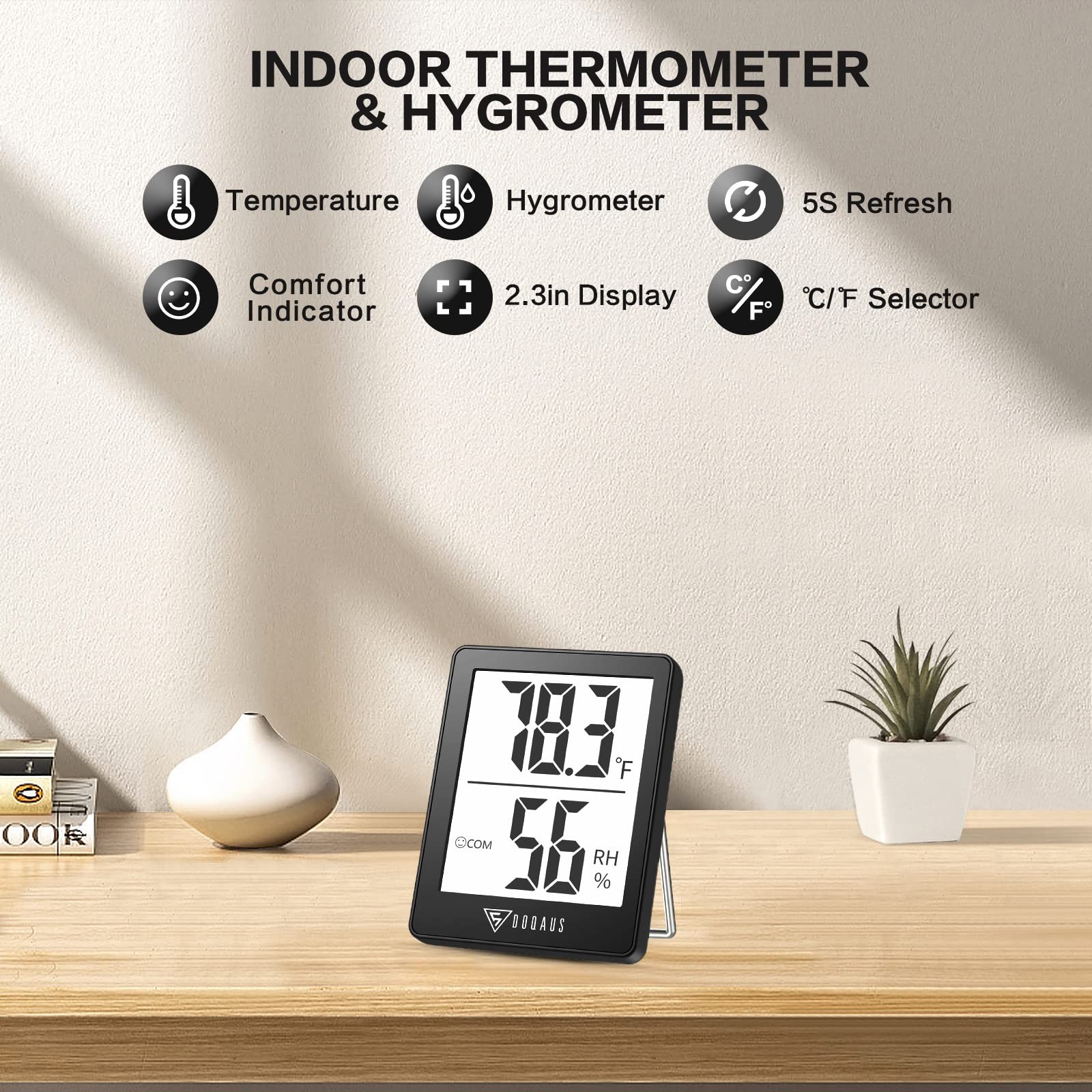 DOQAUS Digital Hygrometer Indoor Thermometer 3 Pack, Room 3 Black