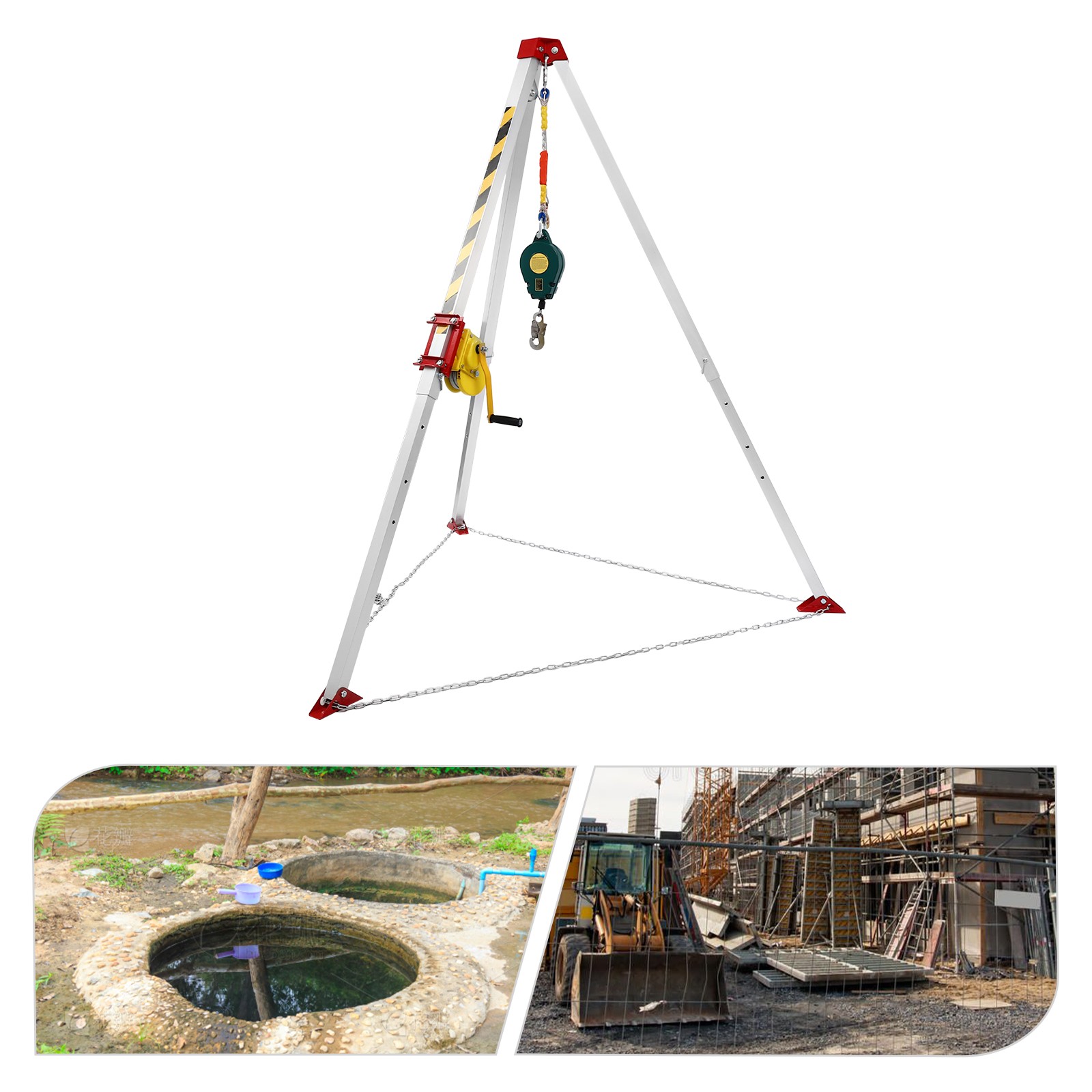 Confined Space Tripod Kit with1200lb Winch 5-6.5ft Adjustable Legs Rescue Tripod