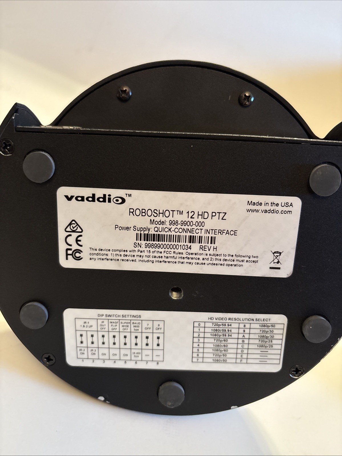Vaddio RoboSHOT 12 HD PTZ Video Camera 998-9900-000 Untested PREOWNED Damaged