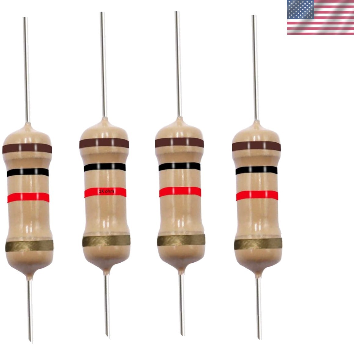 1K Ohm Carbon Film Single Fixed Resistor 1/4 W 0.25 Watts 5% Tolerance, 1K R,…