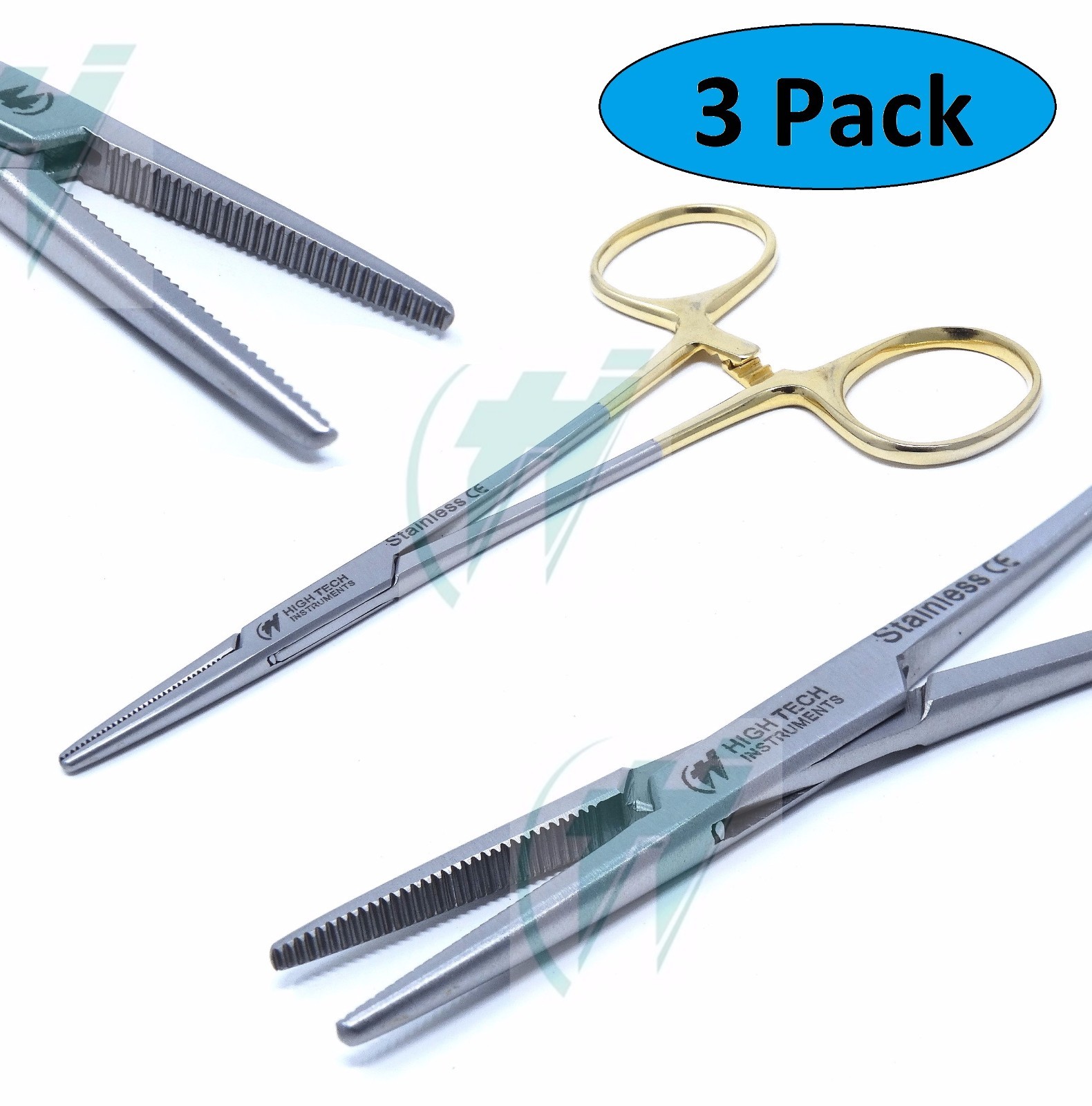 3 PCS GOLD HANDLE FULL SERRATED HEMOSTAT LOCKING FORCEPS 5″ STRAIGHT PLIERS