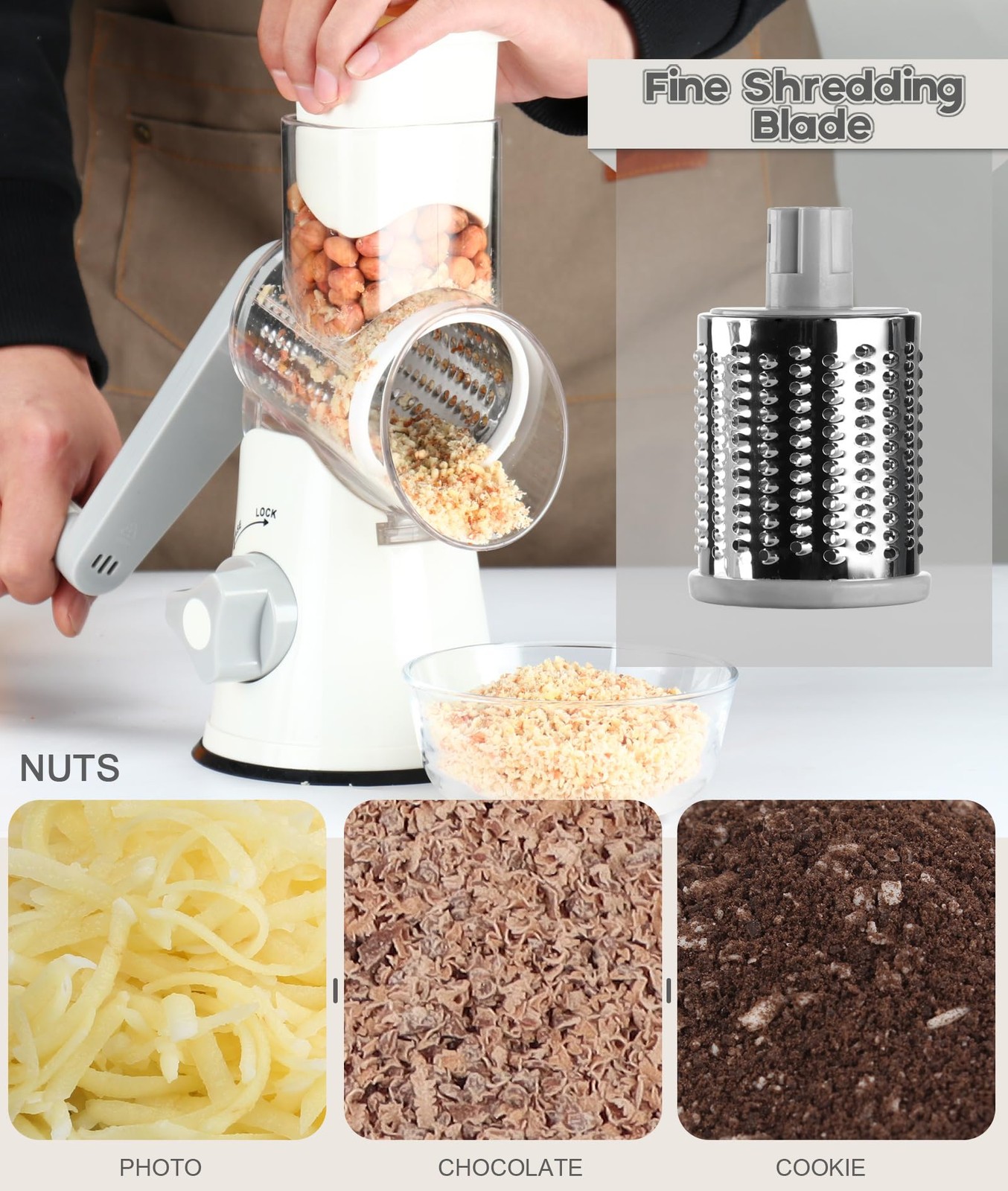 Ourokhome Rotary Cheese Grater Hand Crank, 4.72″L x 3.54″W x 9.45″H, A-White