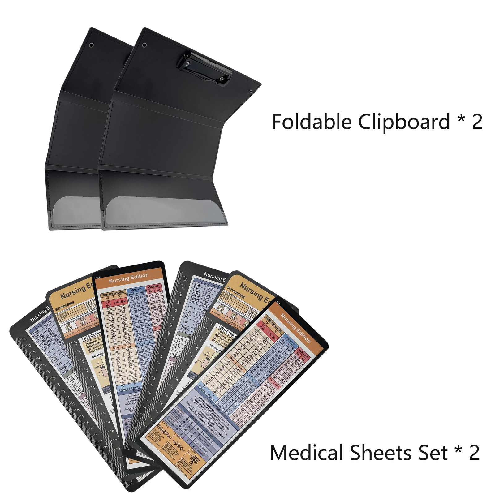 2Packs Nursing Clipboard Foldable, Black Nurse for Medical