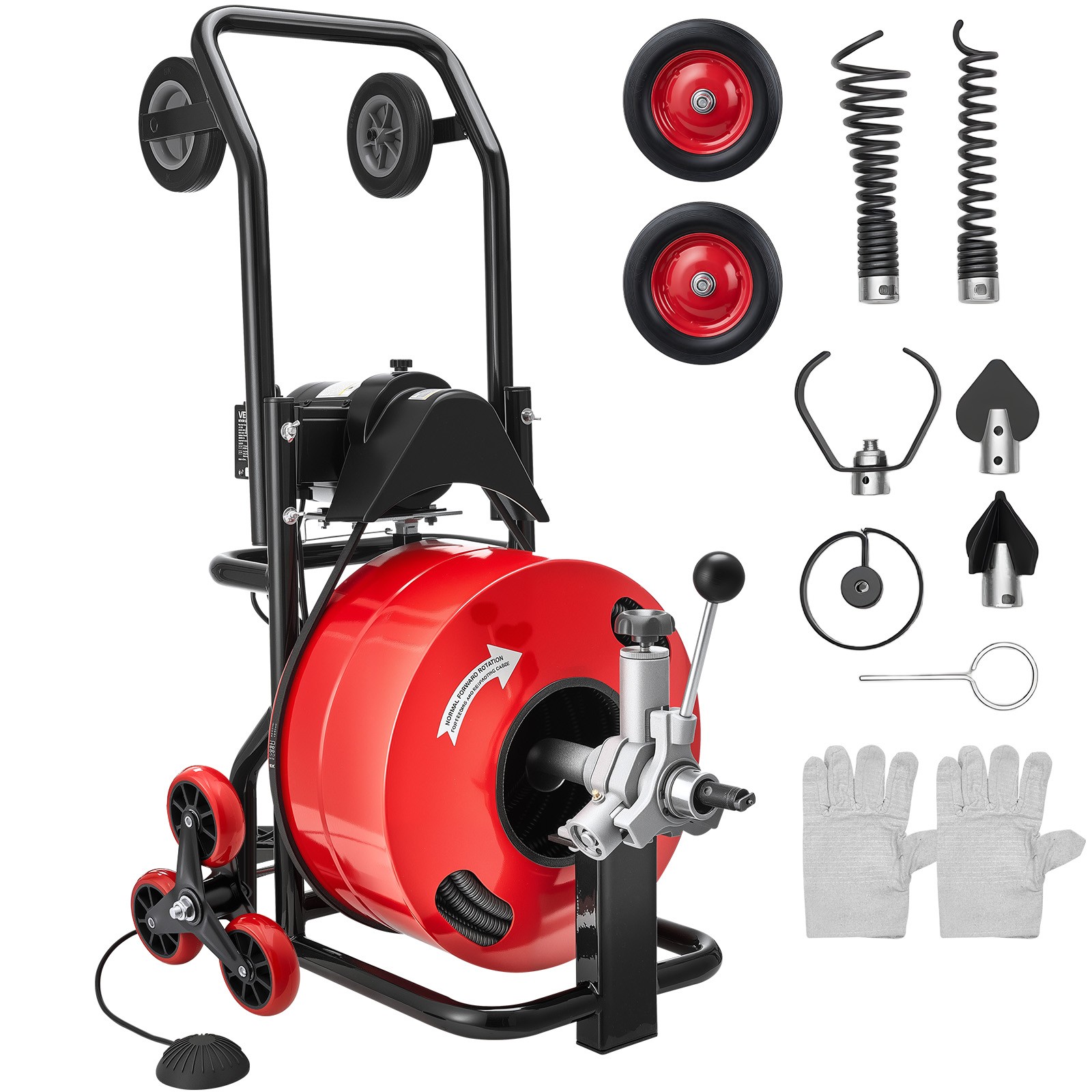VEVOR Drain Cleaner Machine 100FT x 3/4Inch Auto Feed Sewer Auger & Multi Wheels