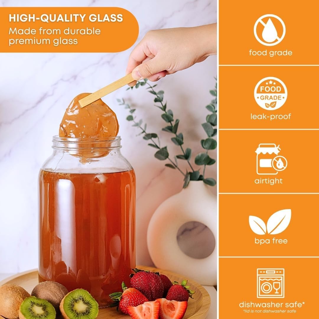 Glass Jar 1 Gallon Wide Mouth Food Grade 8 Pack Clear FastRack White Plastic