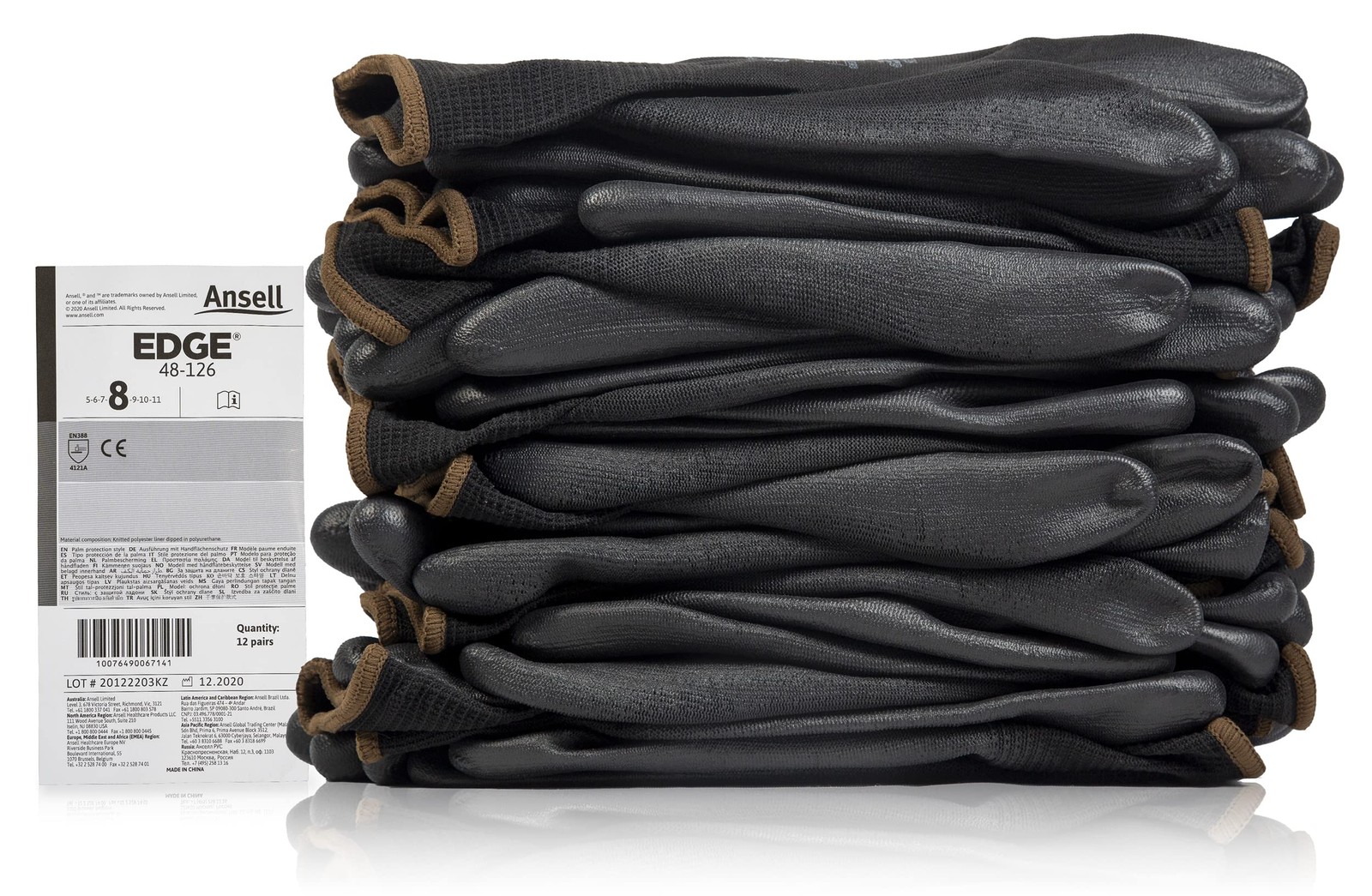 Ansell EDGE 48-126 Abrasion-Resistant Industrial Seamless Gloves w/Knitted Liner
