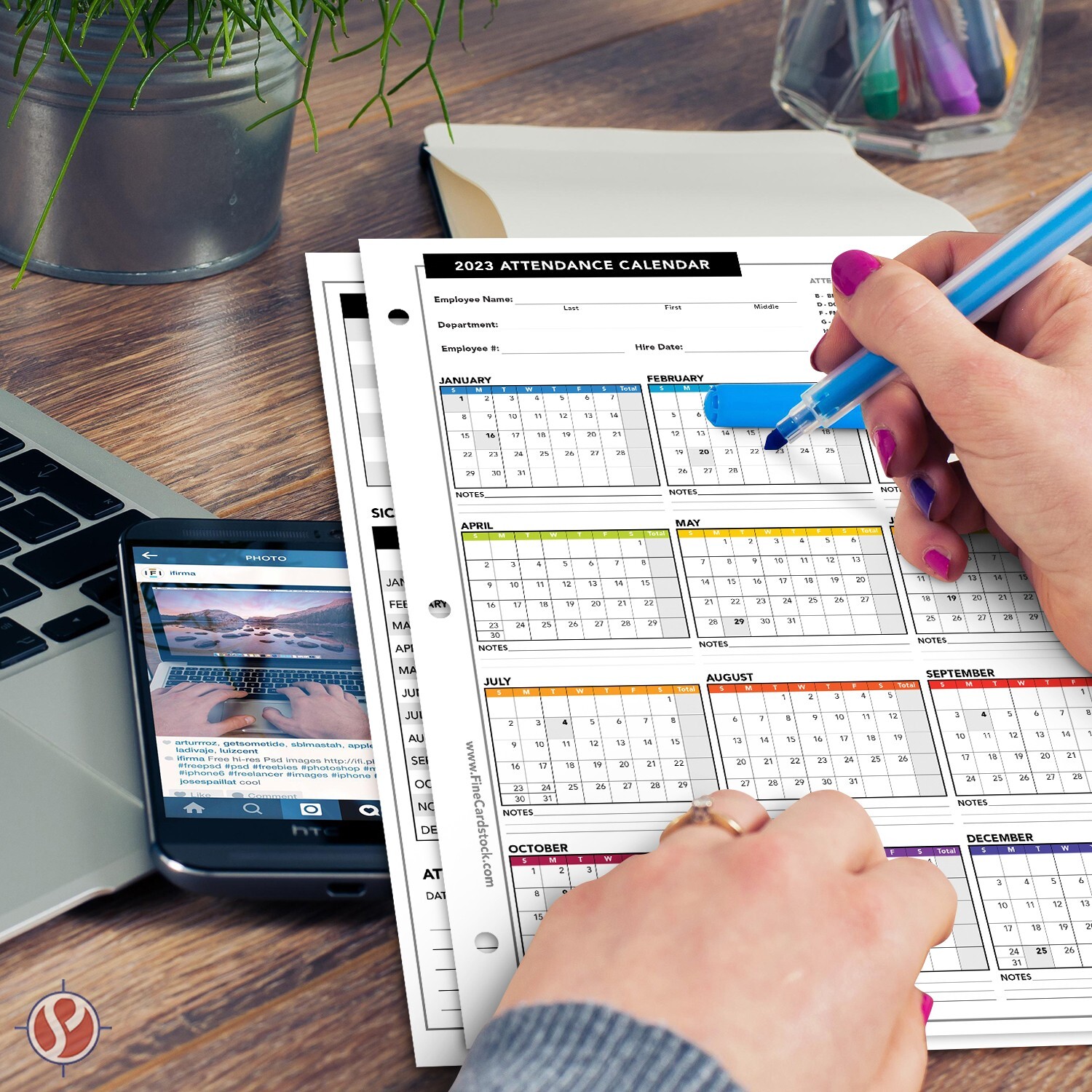 2023 Attendance Calendar Cardstock, Employee Work Tracker, 8.5 x 11, 25 Qty